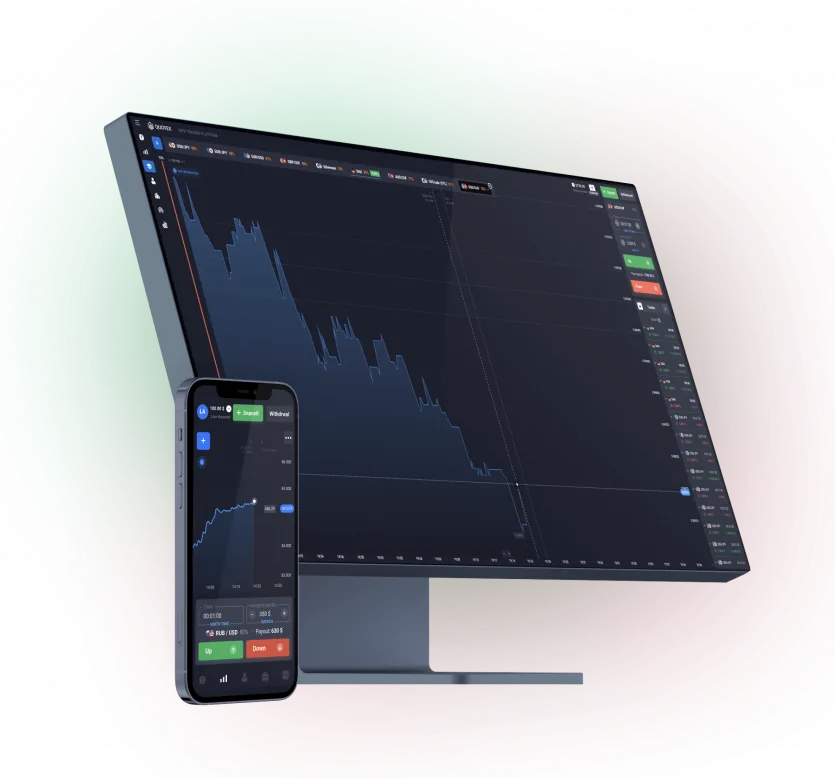 Quotex trading platform shown on desktop and mobile